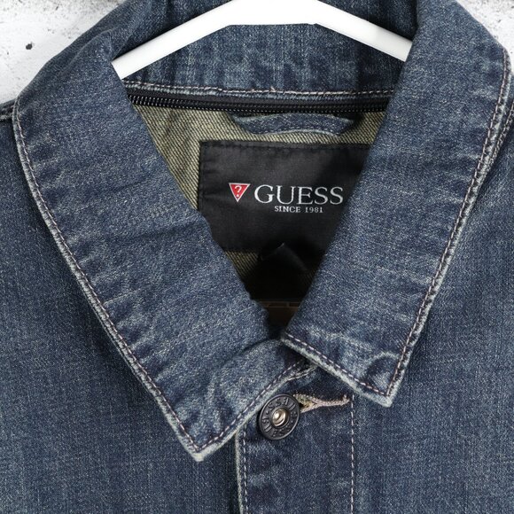 Guess Men's XXL Blue Denim Jacket Casual Regular Fit Button Down With Pockets - Picture 2 of 14
